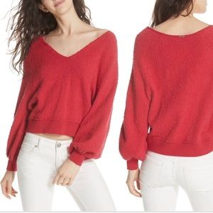 Free People Found My Friend Red Popcorn Balloon Sleeve Sweater